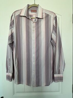 Thomas Pink Vertical Stripe Dress Shirt in Pink and Gray
